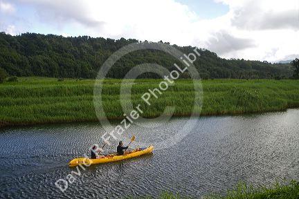 Kayaking the Hanalei River on the island of Kauai, Hawaii, USA.
