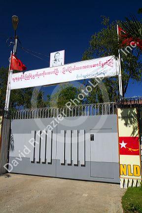Gated entrance to the residence of Burmese opposition politician Aung San Suu Kyi in (Rangoon) Yangon, (Burma) Myanmar.