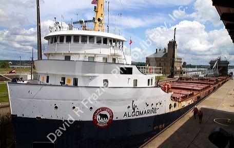 The Algomarine bulk carrier vessel at Soo Locks in Sault Ste. Marie, Michigan, USA.
