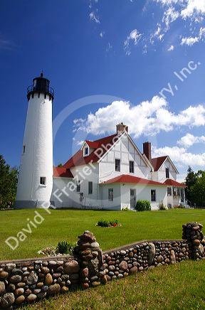 Point Iroquois Light on Whitefish Bay marking the western end of the St. Marys River, Michigan, USA.