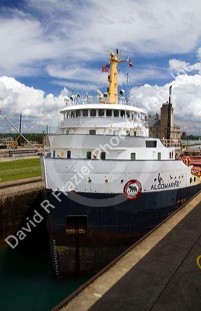 The Algomarine bulk carrier vessel at Soo Locks in Sault Ste. Marie, Michigan, USA.