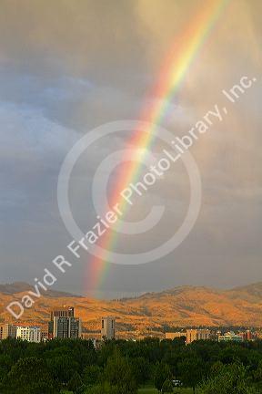 Rainbow over the city of Boise, Idaho, USA.