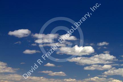 Cumulus clouds in a blue sky.