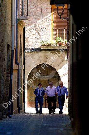 Street scene at Puente La Reina a Basque town along the Way of St. James pilgrimage route, Navarra, Spain.