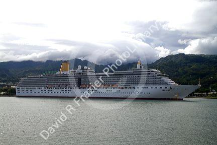 Arcadia cruise ship docked at Papeete, Tahiti, French Polynesia.