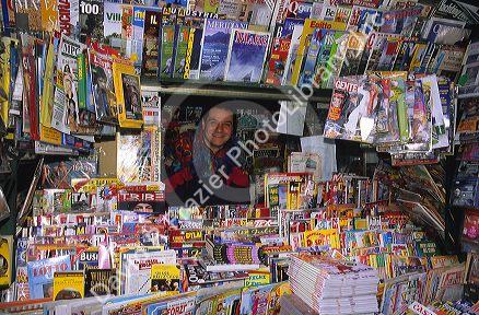 A news stand vendor in Cagliari, Italy.