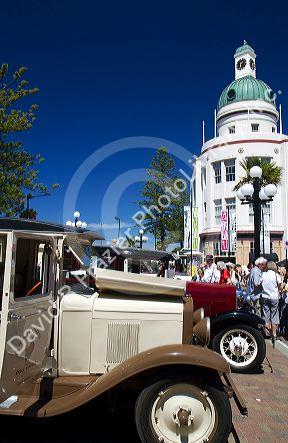 Vintage cars on display during the Tremains Art Deco Weekend  at Napier in the Hawke's Bay Region, North Island, New Zealand.