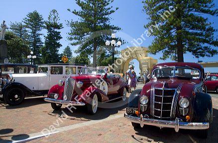Vintage cars on display during the Tremains Art Deco Weekend  at Napier in the Hawke's Bay Region, North Island, New Zealand.