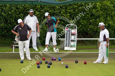 Lawn bowling at Waitangi in the Bay of Islands, North Island, New Zealand.