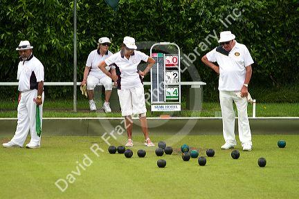 Lawn bowling at Waitangi in the Bay of Islands, North Island, New Zealand.
