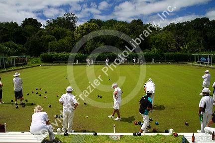 Lawn bowling at Waitangi in the Bay of Islands, North Island, New Zealand.