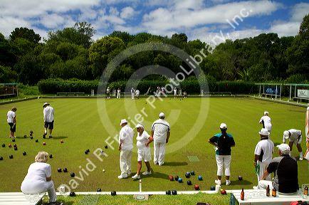 Lawn bowling at Waitangi in the Bay of Islands, North Island, New Zealand.