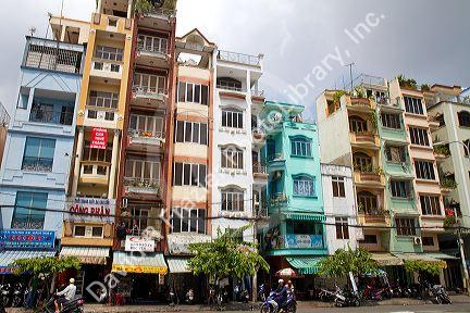 Colorful apartment housing in Ho Chi Minh City, Vietnam.