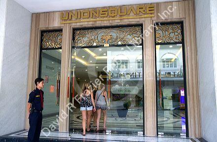 Exterior entrance at Union Square shopping mall in Ho Chi Minh City, Vietnam.
