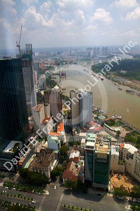 The Saigon River and Ho Chi Minh City, Vietnam.