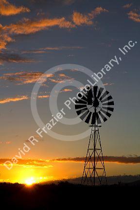 Windmill at sunset near Wilcox, Arizona, USA.