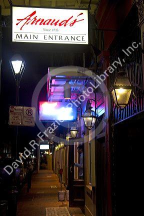 Arnaud's restaurant sign in the French Quarter, New Orleans, Louisiana, USA.