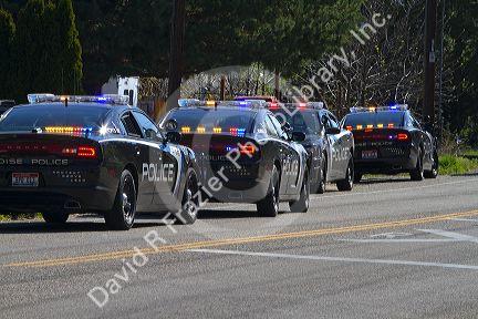 Boise police cars respond to an incident in Boise, Idaho, USA.