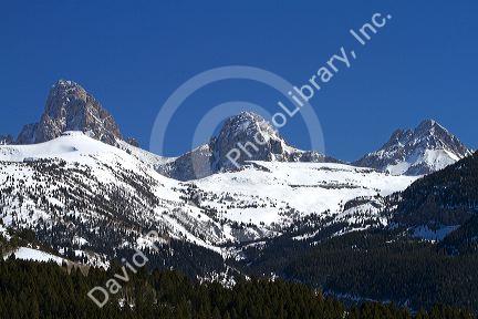 View of the west slope of the Teton Mountain range in Wyoming, USA.