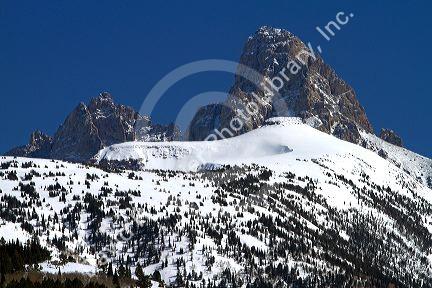 View of the west slope of the Teton Mountain range in Wyoming, USA.