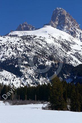 View of the west slope of the Teton Mountain range in Wyoming, USA.