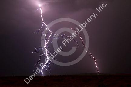 Lightning strike in the sky above Boise, Idaho, USA.