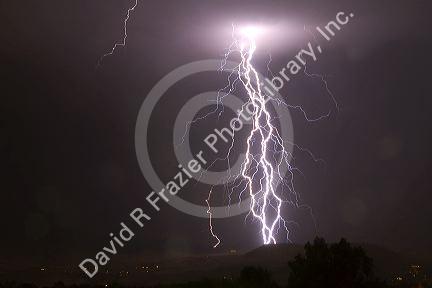 Lightning strike in the sky above Boise, Idaho, USA.