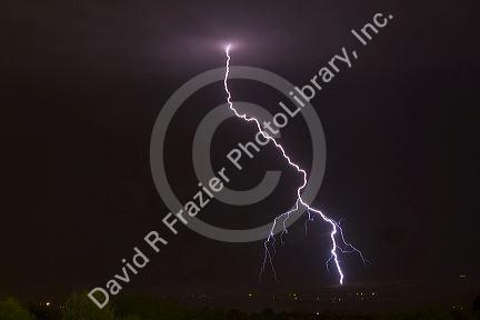 Lightning strike in the sky above Boise, Idaho, USA.