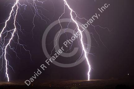 Lightning strike in the sky above Boise, Idaho, USA.