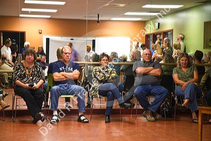 Unhappy citizens at a neighborhood public meeting in Boise, Idaho, USA.