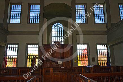 Interior of the Rockingham Meeting House in Rockingham, Vermont, USA.