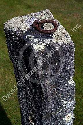 Hitching post outside the meeting house in Rockingham, Vermont, USA.