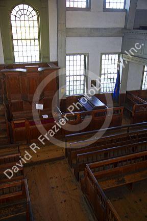 Interior of the Rockingham Meeting House in Rockingham, Vermont, USA.