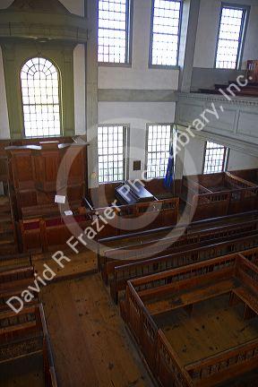 Interior of the Rockingham Meeting House in Rockingham, Vermont, USA.
