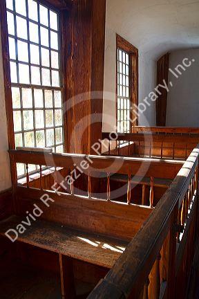 Interior of the Rockingham Meeting House in Rockingham, Vermont, USA.
