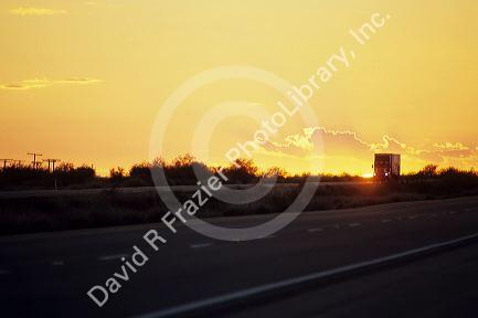 Truck at sunset on Interstate 8 in Arizona.