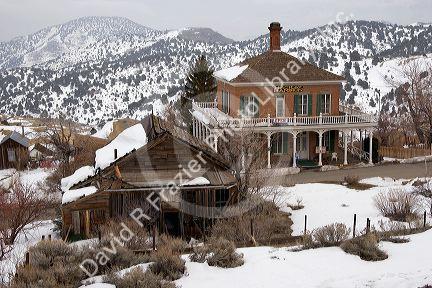 Mackay Mansion and an old decaying building in Virginia City, Nevada.