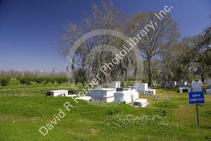 Bayhi Cemetery with above ground vaults near New Orleans, Louisiana.