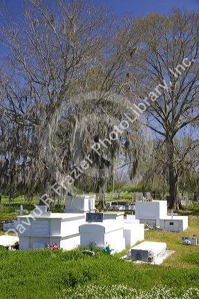 Bayhi Cemetery with above ground vaults near New Orleans, Louisiana.