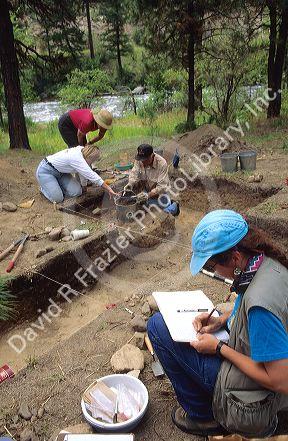 Archeological dig in the Boise National Forest at native american site in Idaho.