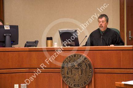 Court room scene with judge in Boise, Idaho.
