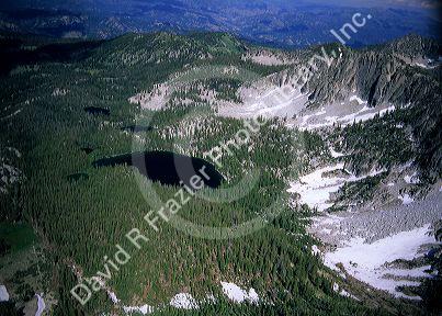 Aerial view of high mountain lakes in the Trinity Mountain area of Idaho.