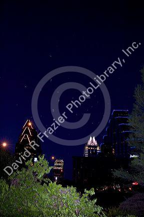 Bats swarm into the night sky over Austin, Texas.
