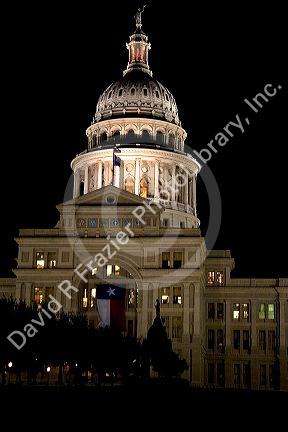 Night view of the Capitol of Texas in Austin.