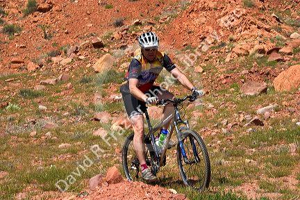 Mountain biking in the desert near Moab, Utah.