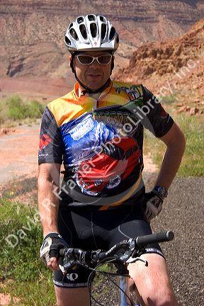 Mountain biking in the desert near Moab, Utah. (model released)