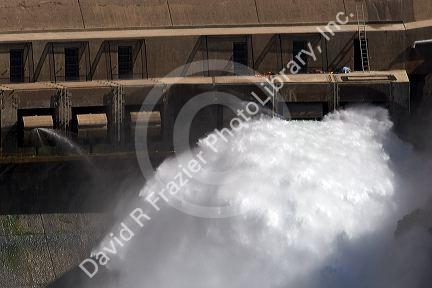Water pours out of a valve in the Arrowrock Dam in Idaho.