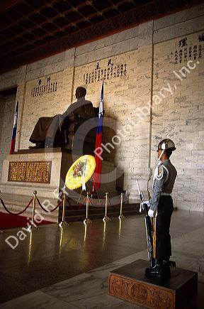 A guard stands at the Chiang Kai-Shek Memorial in Taipei, Taiwan.
