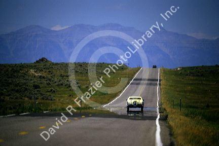Heat waves from the highway makes a mirage, Idaho.