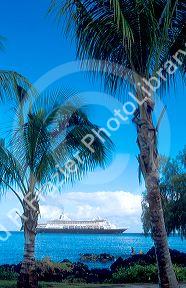 Cruise ship entering harbor at Hilo, Hawaii.